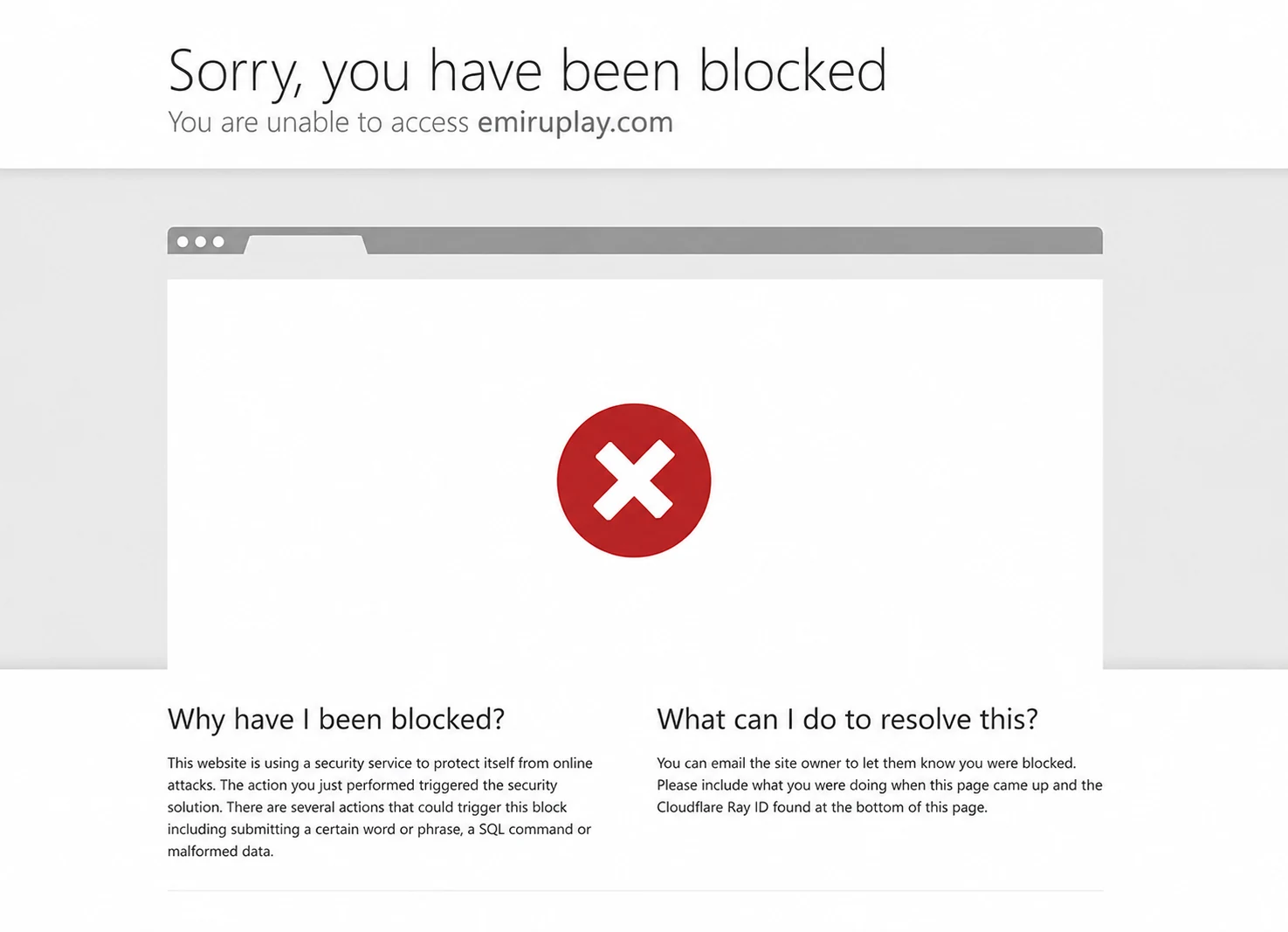 Example website access blocked message for EmiruPlay