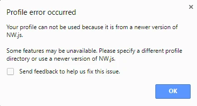 NW.js profile error occurred dialog